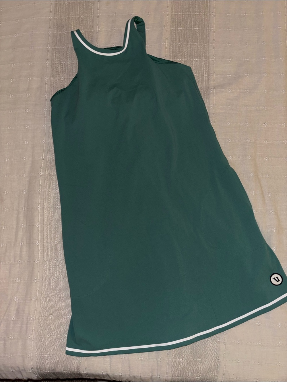 Vuori Forest Green Athletic Tank Dress with White Trim